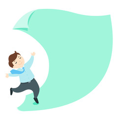 Happy businessman on empty paper cartoon vector