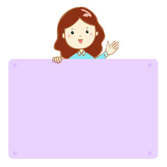 Woman hold empty board cartoon vector