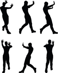 man silhouette in stop, push pose