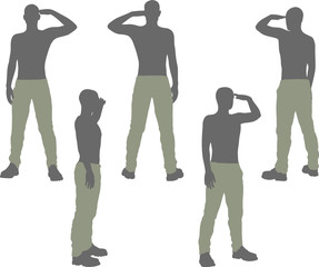 man silhouette in salute, salutation pose