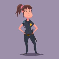 Funny character of woman police officer in uniform. EPS8 vector illustration.