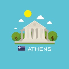 Athens badge infographic with ancient monument in Greece. Flat style.