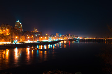 Fototapeta na wymiar Panorama of Dnepropetrovsk at winter night, Ukraine