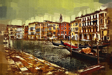 Panele Szklane  Ilustracja sztuki w Wenecji - obraz olejny
