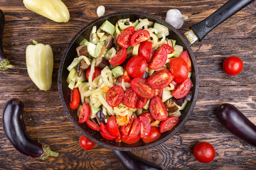 sliced vegetables in a pan