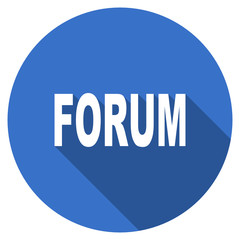 Blue flat design round web forum vector icon