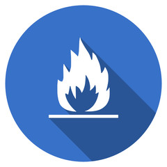 Blue flat design round web fire vector icon