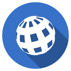 Blue flat design round web earth vector icon