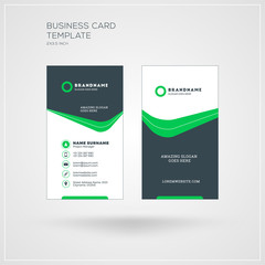Vertical Business Card Print Template. Personal Visiting Card with company Logo. Black and Green Colors. Clean Flat Design. Vector Illustration