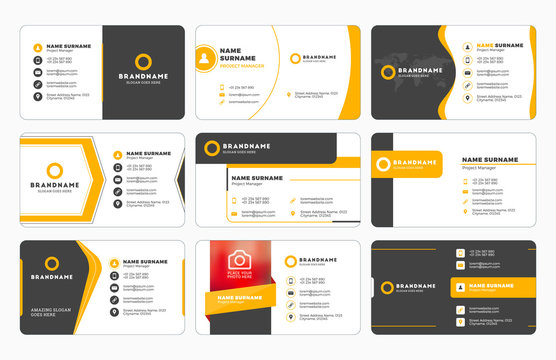 Set of modern business card print templates. Personal visiting card with company logo. Vector illustration. Stationery design