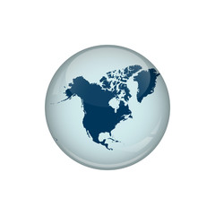 Map of North America. A round button with a glare. Round Map emblem.