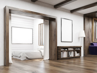 Bedroom and living room with sofa