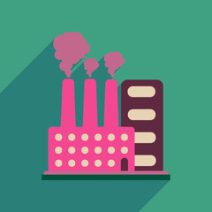 Flat web icon with long shadow factory 