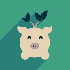 Flat web icon with long shadow eco pig 