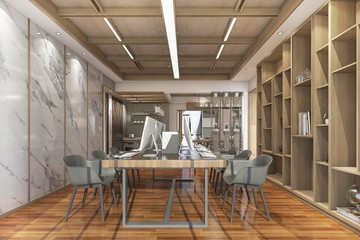 3d rendering wood contemporary style office