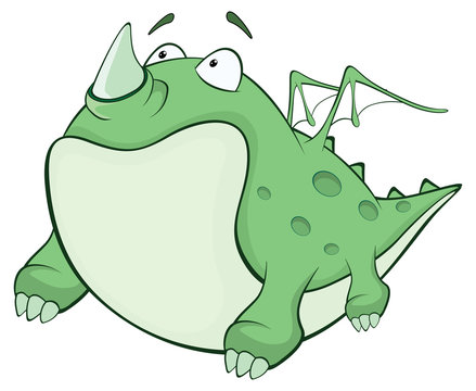 Illustration of a Green Dragon. Cartoon Character