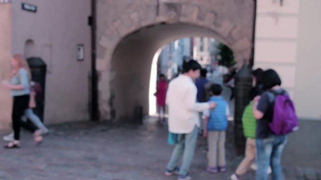 Castle arch blur tourists