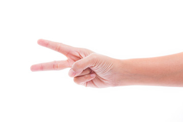 Woman hand sign isolated on white background 