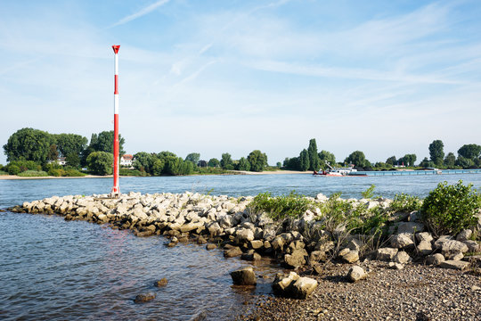 Navy Signs at River Rhine Kilometer 755 / Duesseldorf
