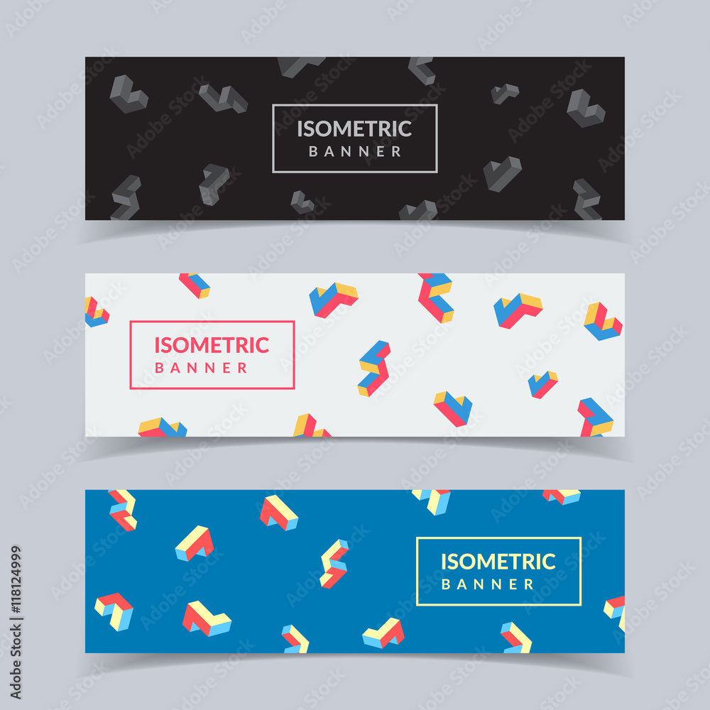 Wall mural Minimal banners set. Colorful isometric shapes in motion. Eps10 vector illustration.