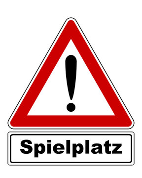 Warnschild mit Ausrufezeichen und Zusatzinformation
