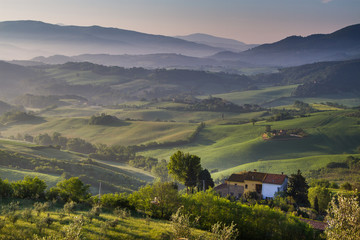 Obraz premium Guardistallo, Tuscany, Italy, landscape on the fog