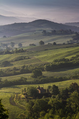 Obraz premium Guardistallo, Tuscany, Italy, landscape on the fog