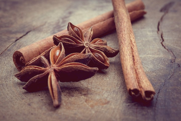 cinnamon sticks with filter effect retro vintage style