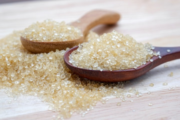 brown sugar heap on wooden table