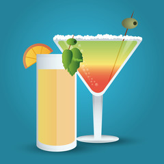 cocktail orange olive glass summer alcohol icon. drinks and menu design. Colorfull and flat illustration