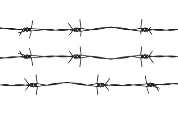 Barb wire fence on white background