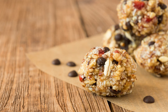 Delicious bites with cherry, cranberry, almond and chocolate