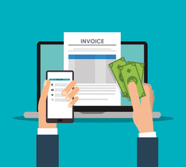 smartphone laptop document payment financial item icon. Invoice design, vector illustration