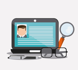 businessman laptop lupe glasses pen cv document icon. Company rosource design. colorful and flat illustration