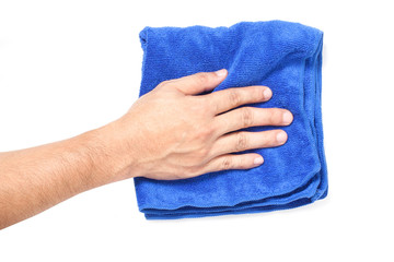 Hand with Blue Microfiber Cloth