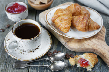 Morning coffee with a croissants