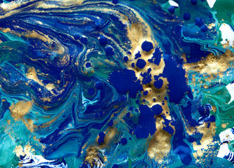 Fototapeta na wymiar Marbled blue abstract background. Liquid marble pattern. Marbling acrylic texture