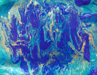Marbled blue abstract background. Liquid marble pattern. Marbling acrylic texture