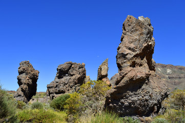 Half moon over Mount Teide National Park in Tenerife