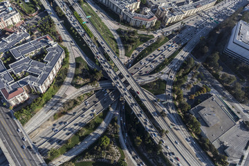 Downtown Los Angeles Four Level Harbor and Hollywood Freeways Interchange Aerial