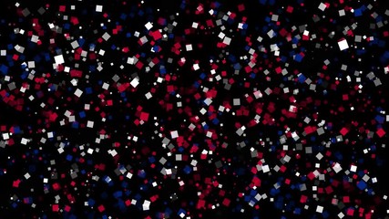 spirited celebratory fireworks from flat confetti particles with main national colors revealing the flag of Great Britain