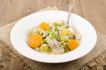 cock a leekie soup is a scottish specialty with carrot and parsl
