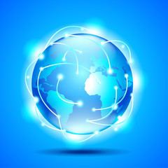 Glowing earth globe on blue background vector