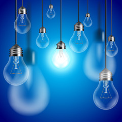 Light bulbs on blue background vector