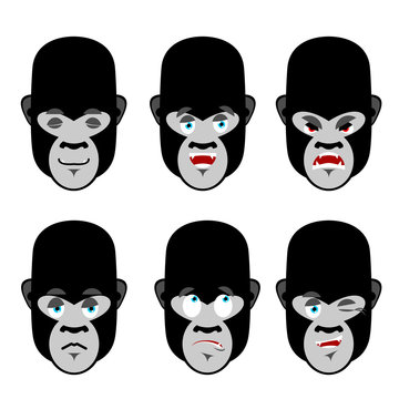 Gorilla emotions. Set expressions avatar monkey. Good and evil b