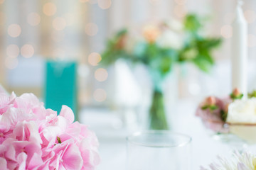 Beautiful flowers on table at wedding day