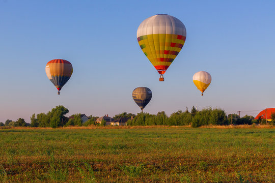 Colorful hot air balloon early in the morning
