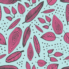 Naklejka premium Seamless vector pattern with doodle leaves.