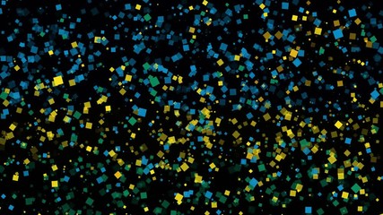 spirited celebratory fireworks from flat confetti particles with main national colors revealing the flag of Rwanda