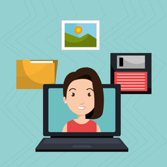 woman folder floppy laptop